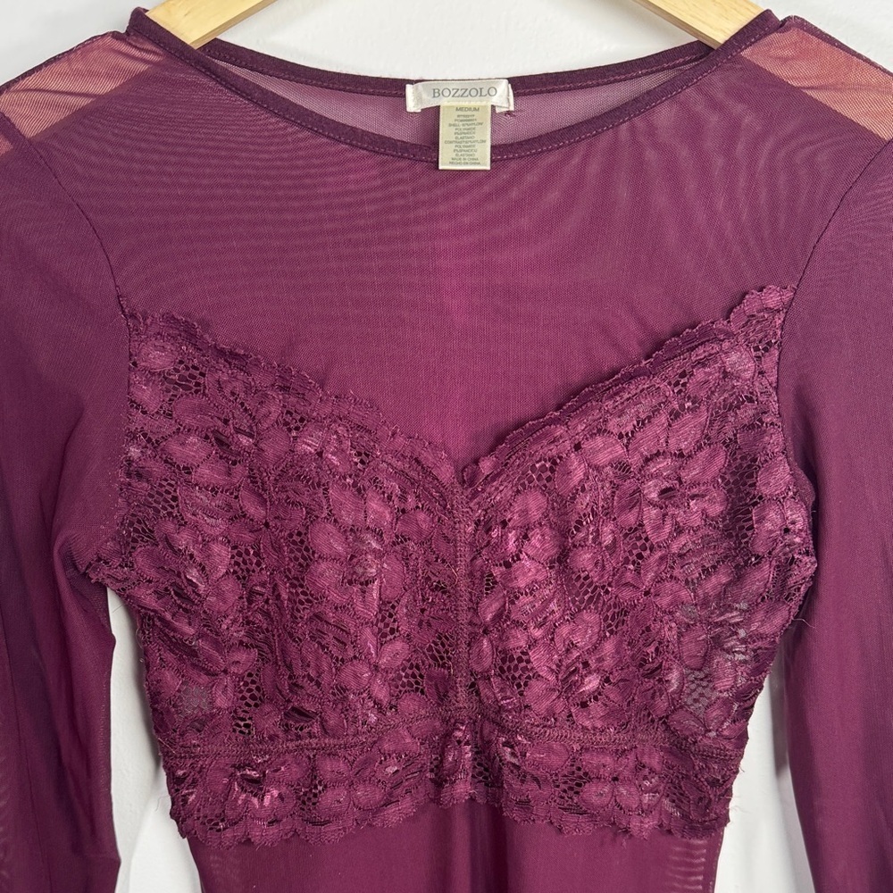 Bozzolo Sheer Mesh Long Sleeve Top - Floral Lace Bodice - Picture 2 of 5